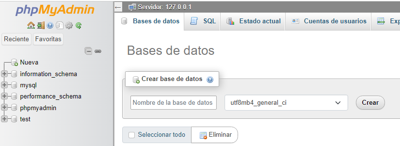 cear base de datos