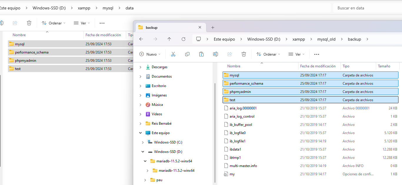 Copiamos backup a data