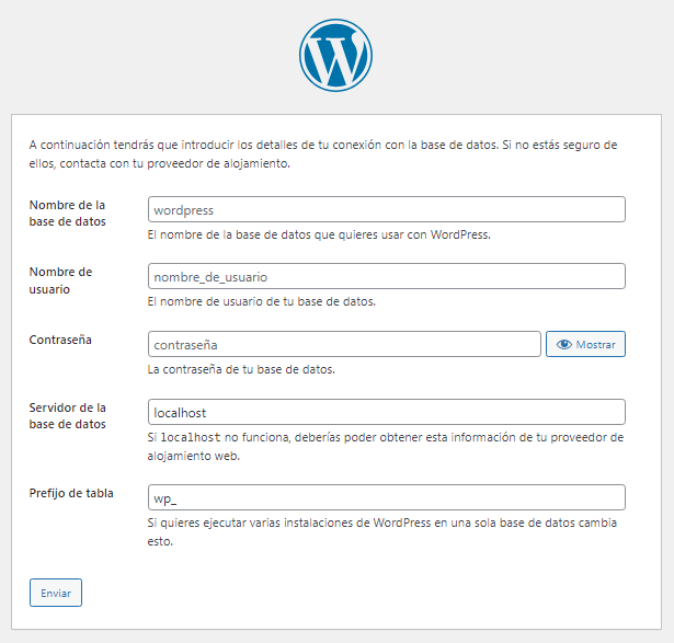 Datos configuración