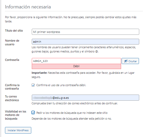 Primera instalación