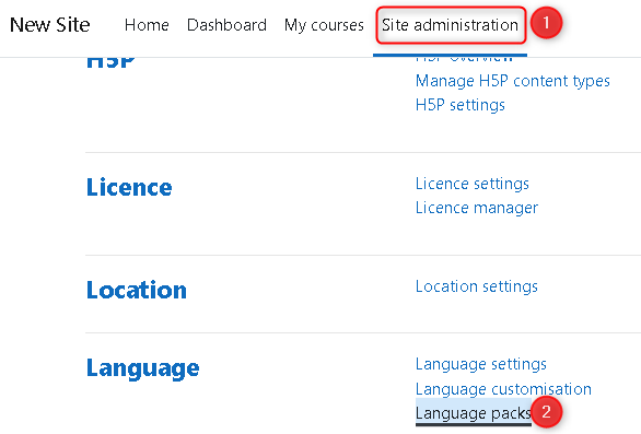 site administration lang pack